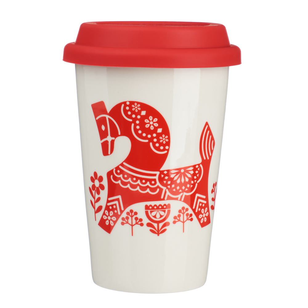 MILLIMI Кружка для кофе с силиконовой крышкой 450мл, фарфор, 2 дизайна, арт.№ 820-915