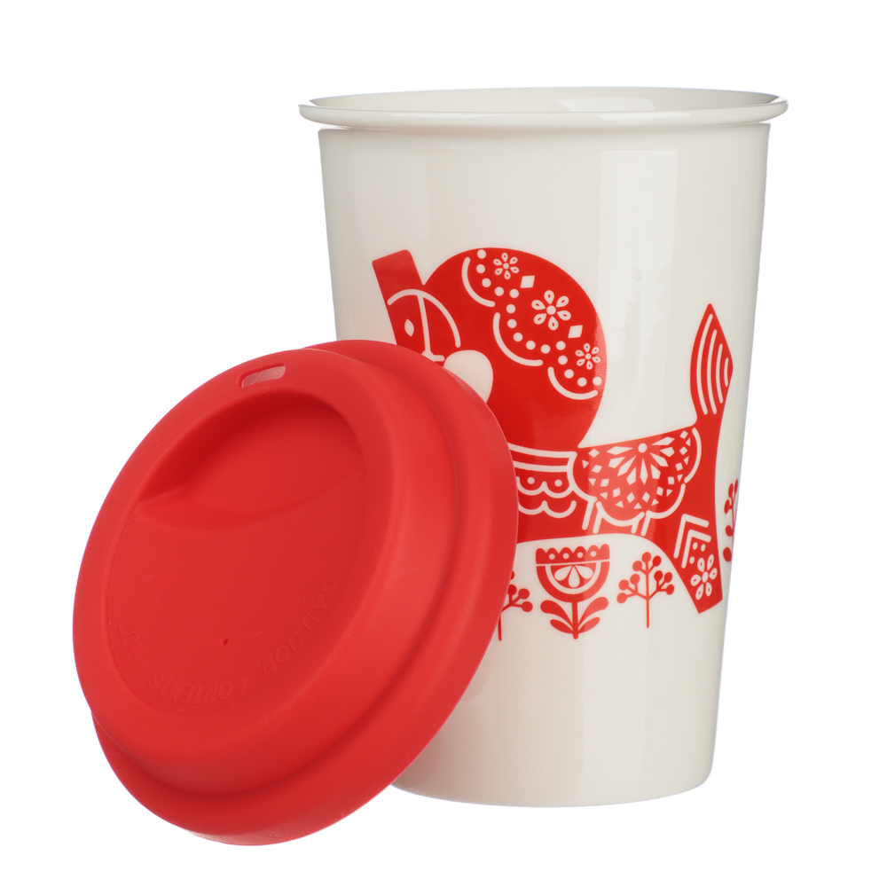 MILLIMI Кружка для кофе с силиконовой крышкой 450мл, фарфор, 2 дизайна, арт.№ 820-915