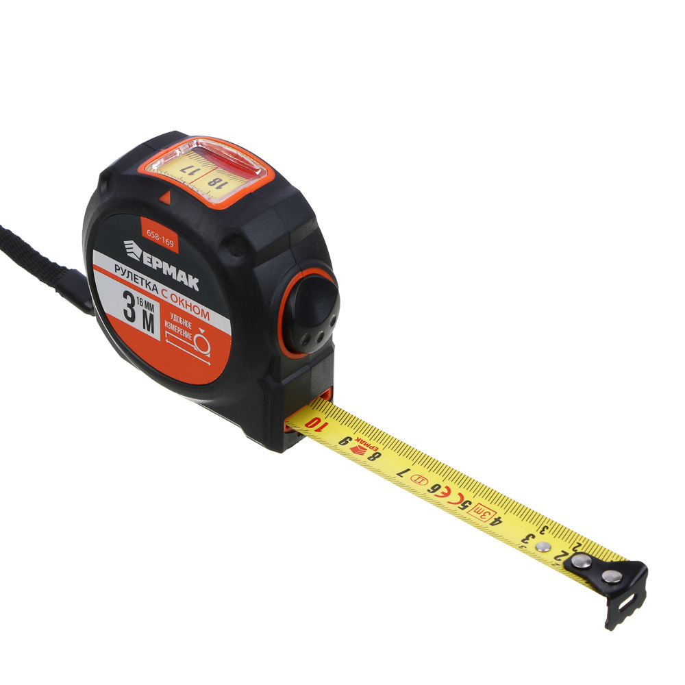 ЕРМАК Рулетка с окном 3м x 16мм, TPR, арт.№ 658-169