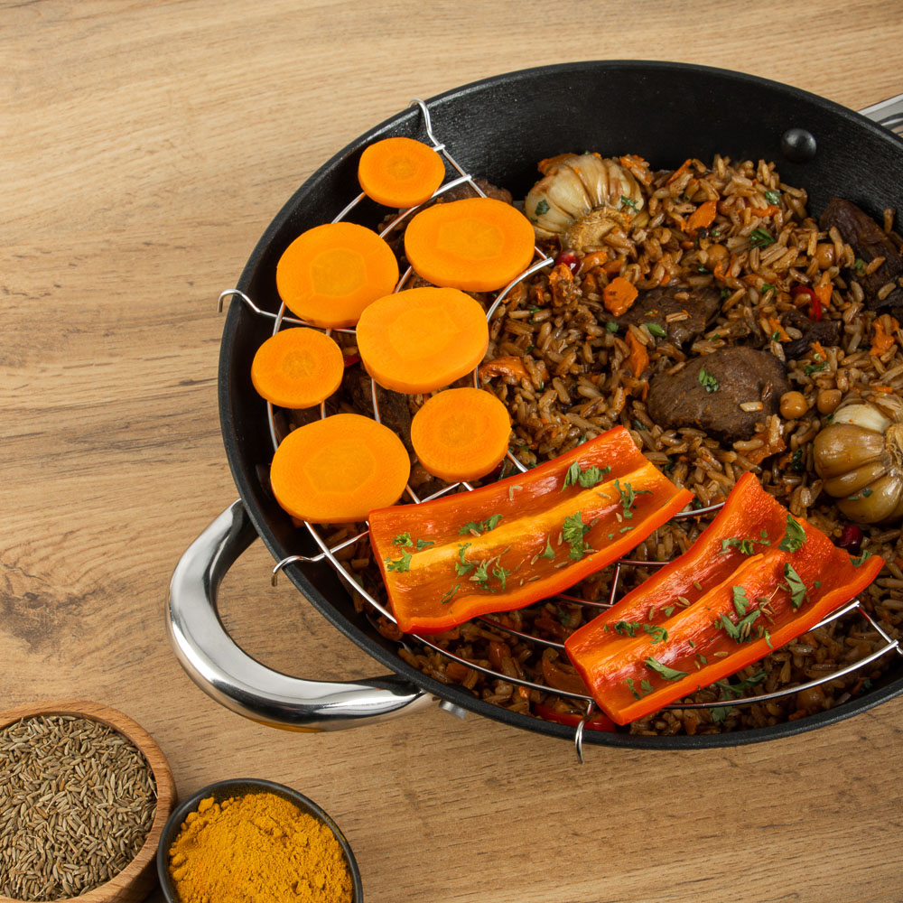 SATOSHI Казан чугун,30см,4,4л,антипр.покр,решетка,стекл.крыш,нейлон.лопатка,бамб.палочки,индукция, арт.№ 808-031