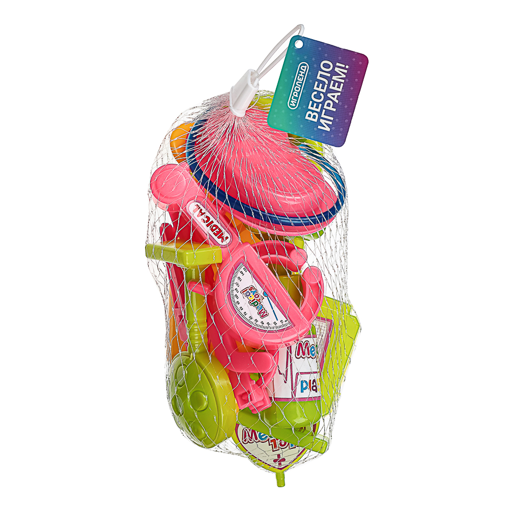 ИГРОЛЕНД Игровой набор доктора в сетке, 9 пред., пластик, 9,5x20x9 см,  для детей 3+, арт.№ 294-191