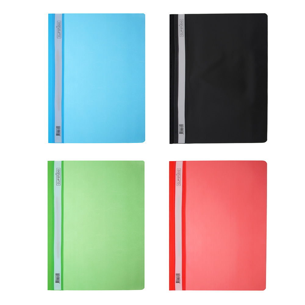 Папка-скоросшиватель ClipStudio A4, 0,1-0.12мм, ассорти 4 цвета, пластик, арт.№ 532-077