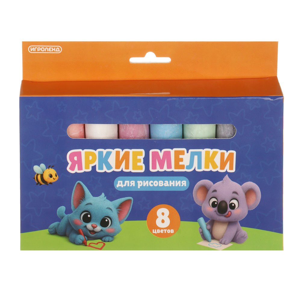 ИГРОЛЕНД Мелки для рисования на асфальте, цветные 8 шт, мел, 13,5х19,5х2,5см, арт.№ 284-231