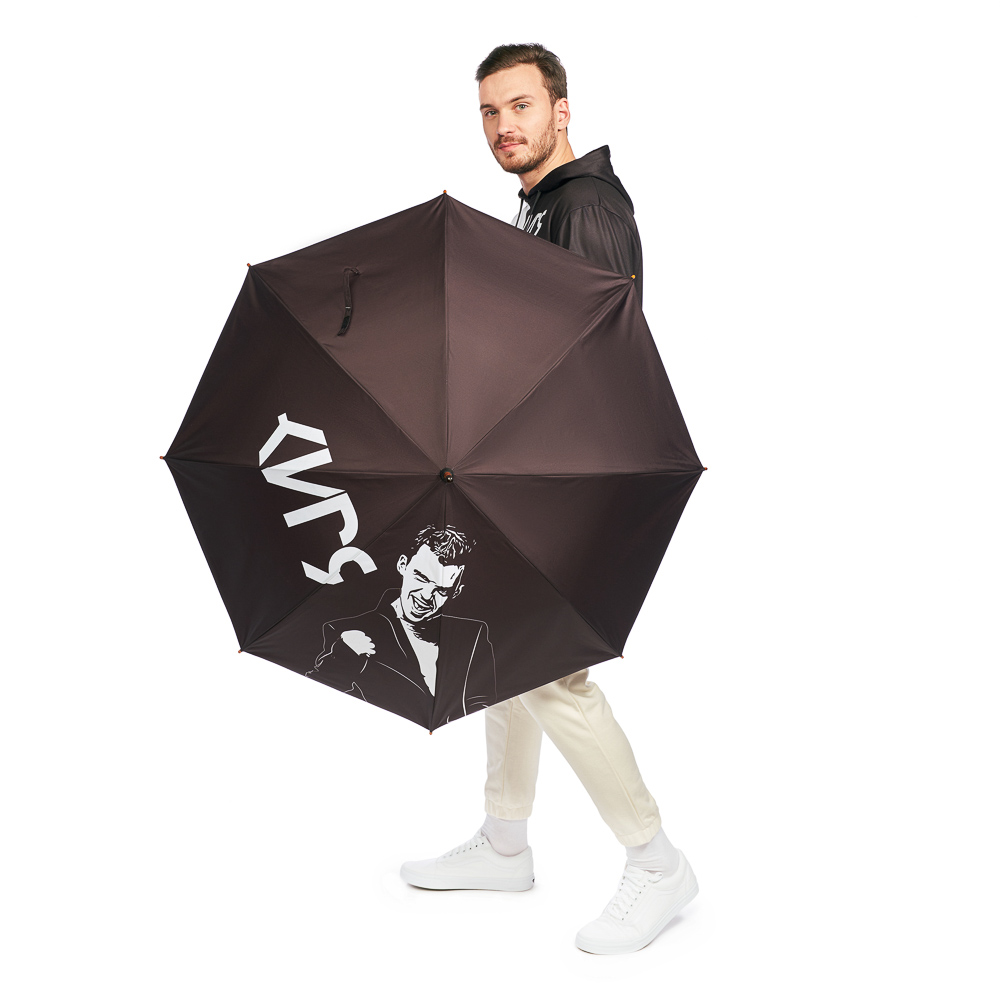 Зонт-трость "КИРЯ" универсальный, сплав, дерево, дюспо, длина 100 см, 8 спиц, 2 дизайна, арт.№ 006-003