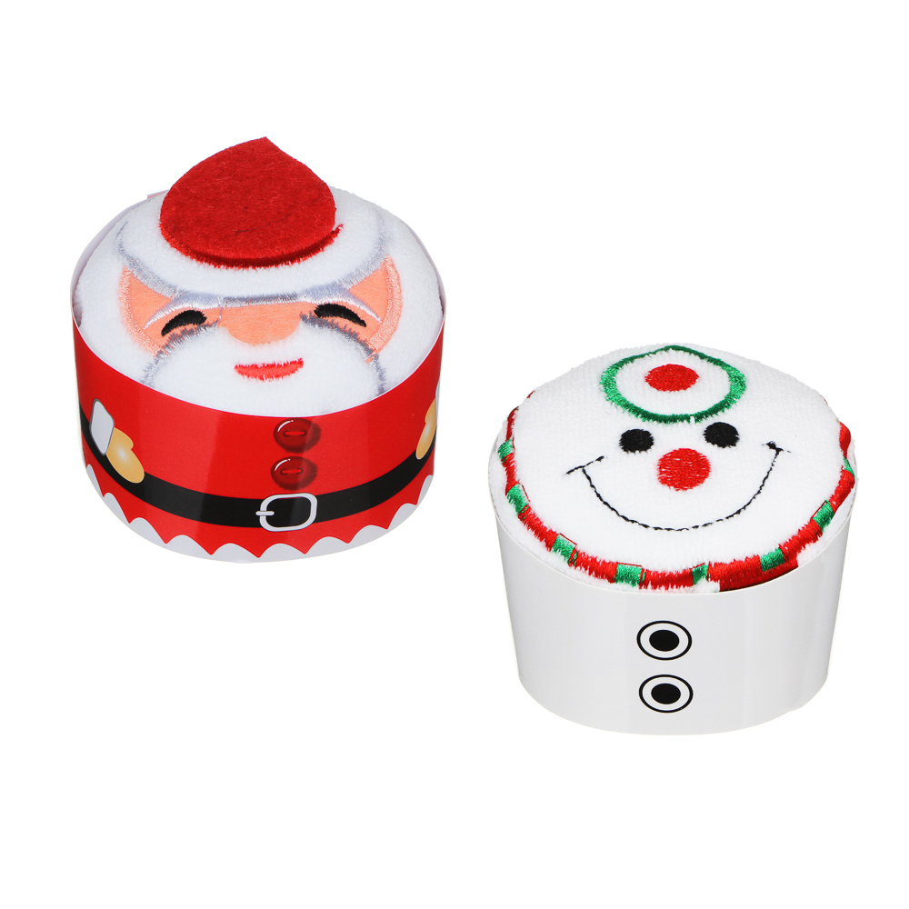 Полотенце подарочное с вышивкой, микрофибра, 30х30см, с Дедом Морозом и Снеговиком, 8,5х6,5см, арт.№ 396-610