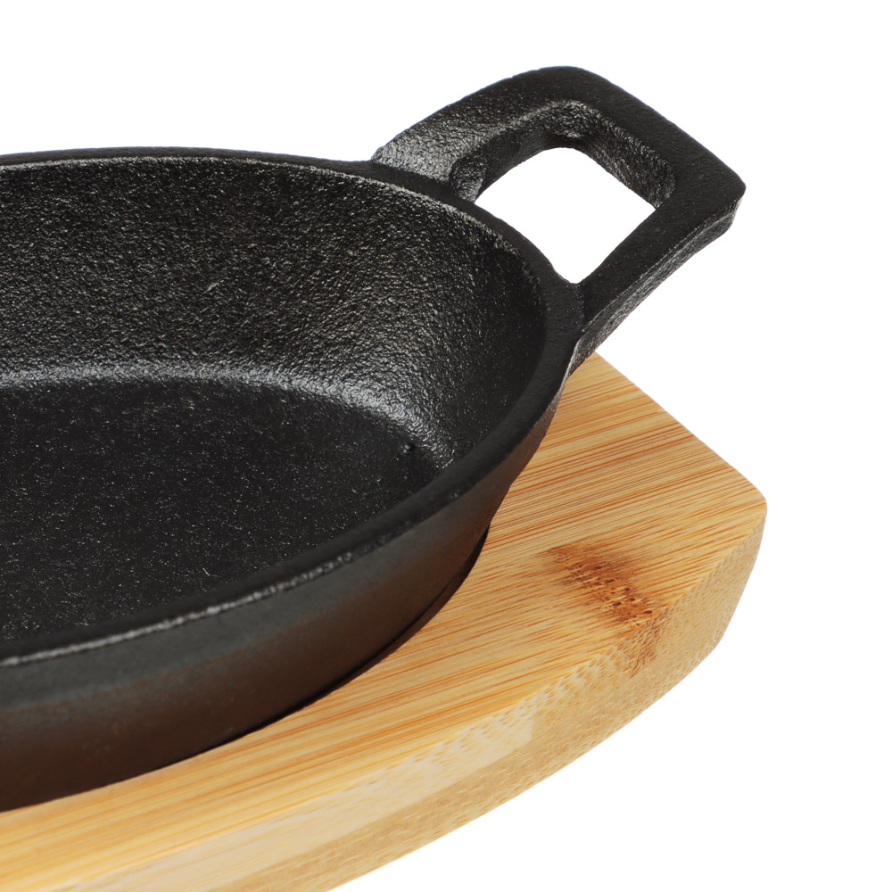 SATOSHI Сковорода мини на подставке из бамбука чугун, овальная, 15х9.8см, индукция, арт.№ 808-040
