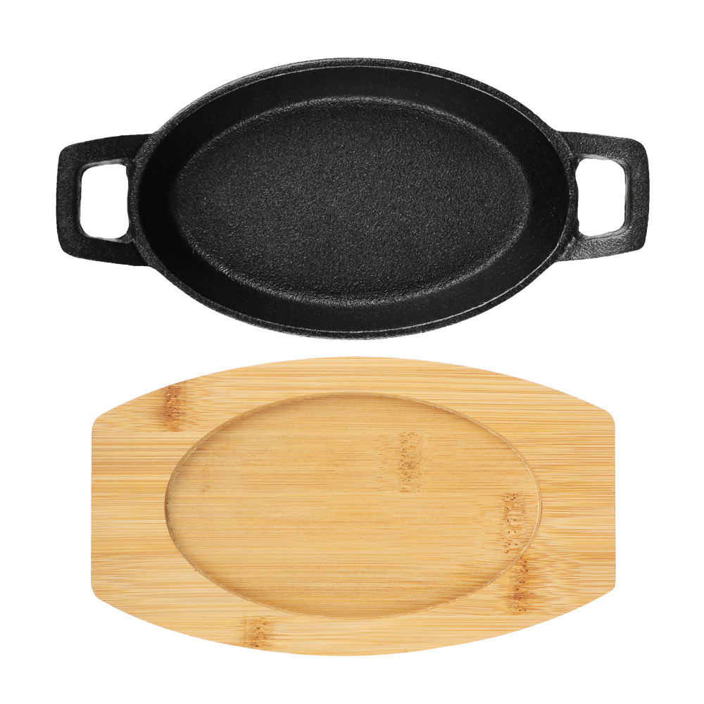 SATOSHI Сковорода мини на подставке из бамбука чугун, овальная, 15х9.8см, индукция, арт.№ 808-040
