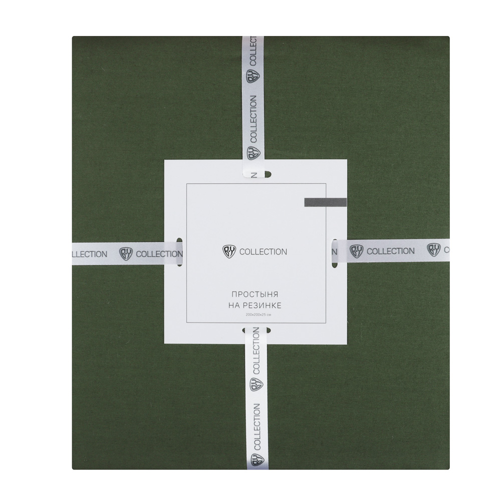 BY COLLECTION Простыня на резинке 200х200х25см, 100% хлопок, зеленый, арт.№ 432-093