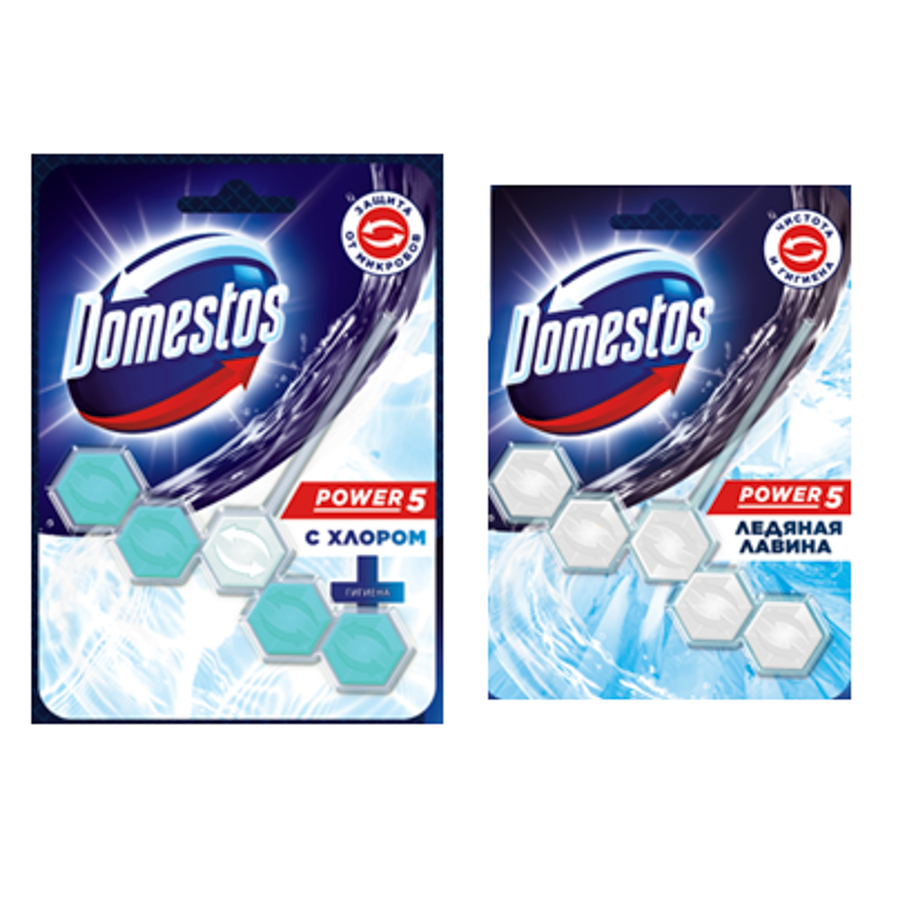 Блок для очищения унитаза Domestos Power 5, 2 вида, 50г, арт.№ 989-011