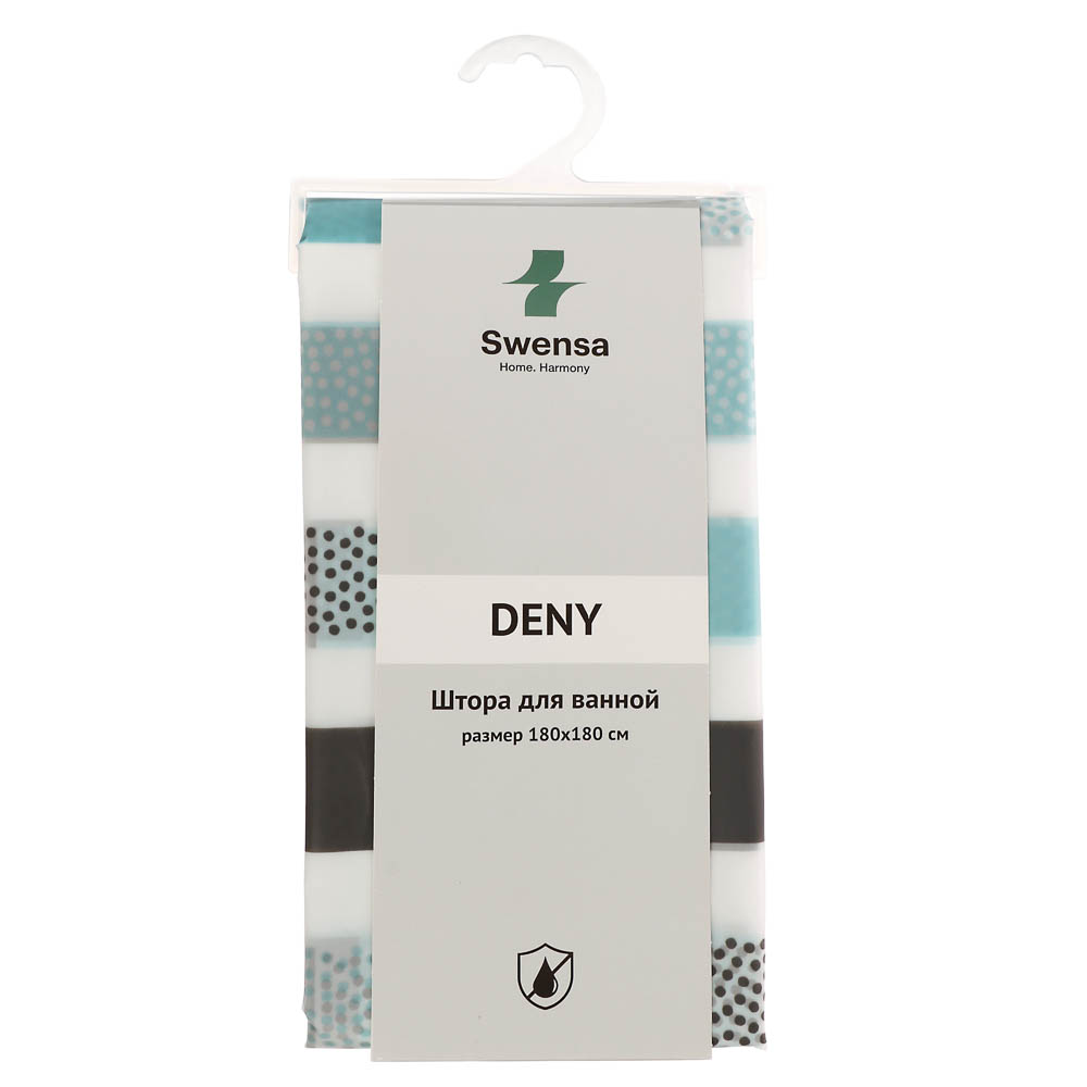 Штора для ванной 180x180см DENY, белый/синий, ПЕВА, SWC-55-11, арт.№ 461-662