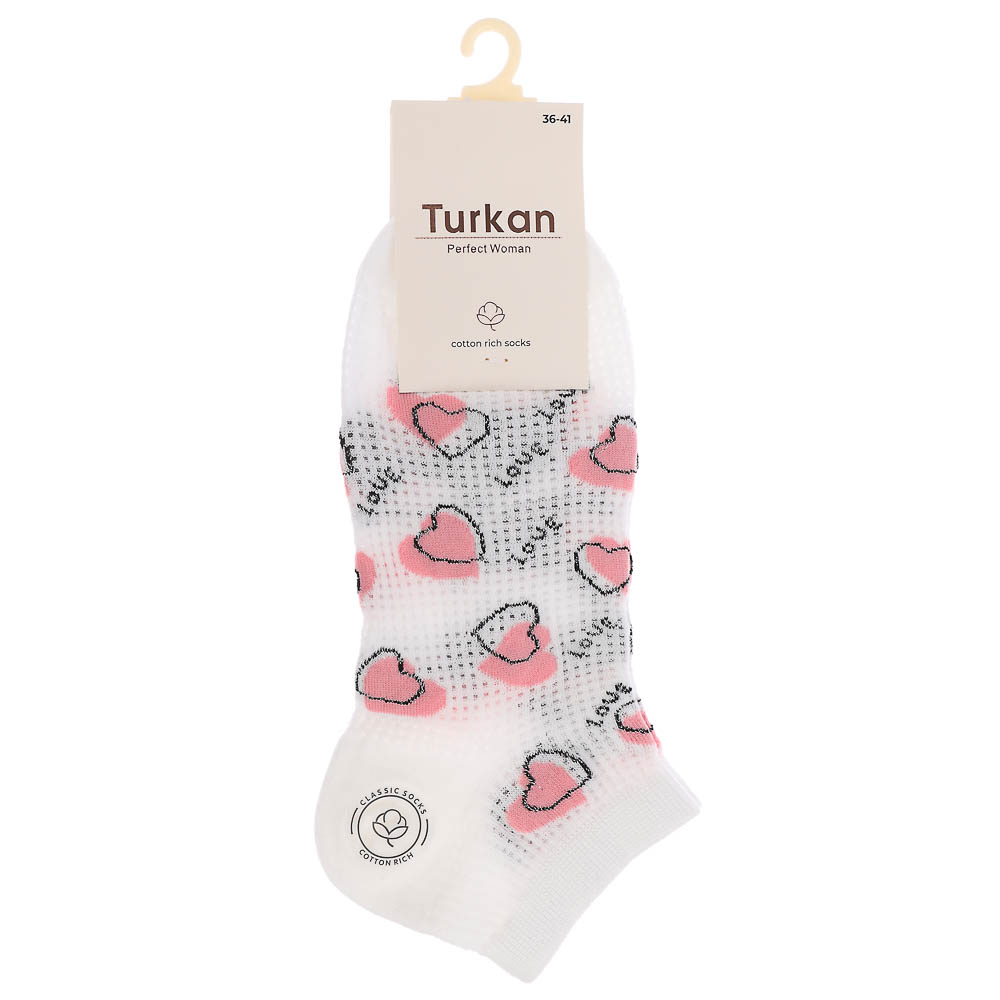 Носки женские короткие с рисунком, тм Turkan, р. 36-41, 90%хлопок,8% п/а, 2%лайкра,разноцветные,6460, арт.№ 019-565