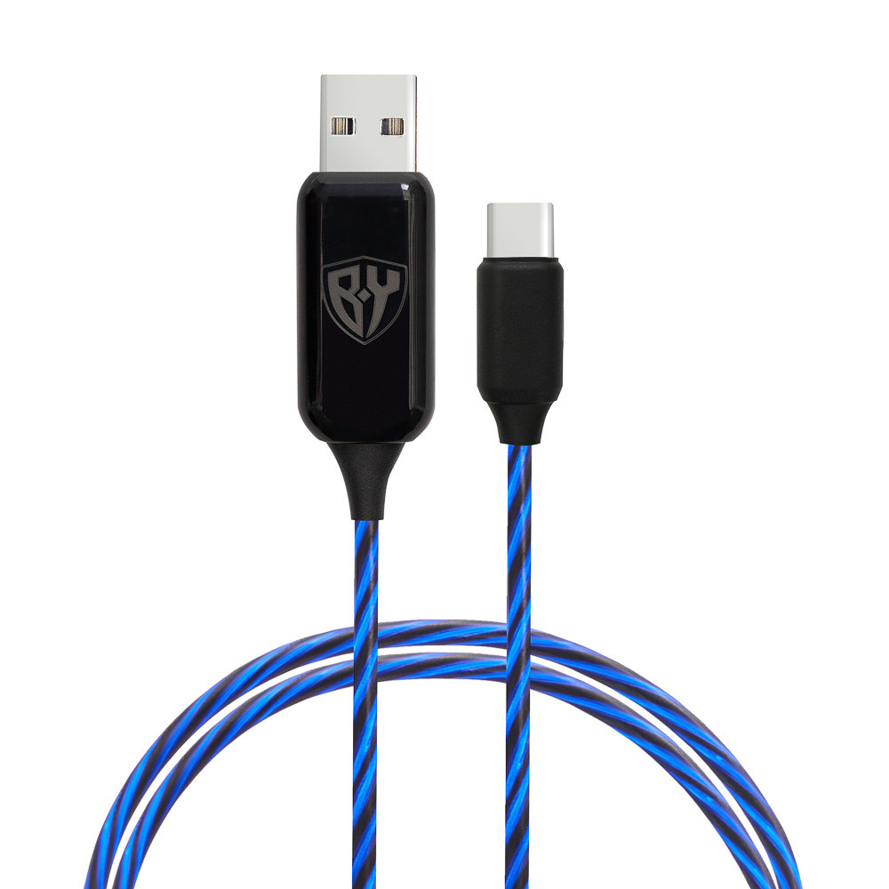Кабель для зарядки USB(A)-Type C BY Рыжий Cветящийся, 1м, 2.4А, быстрая зарядка, LED подсветка, арт.№ 931-109