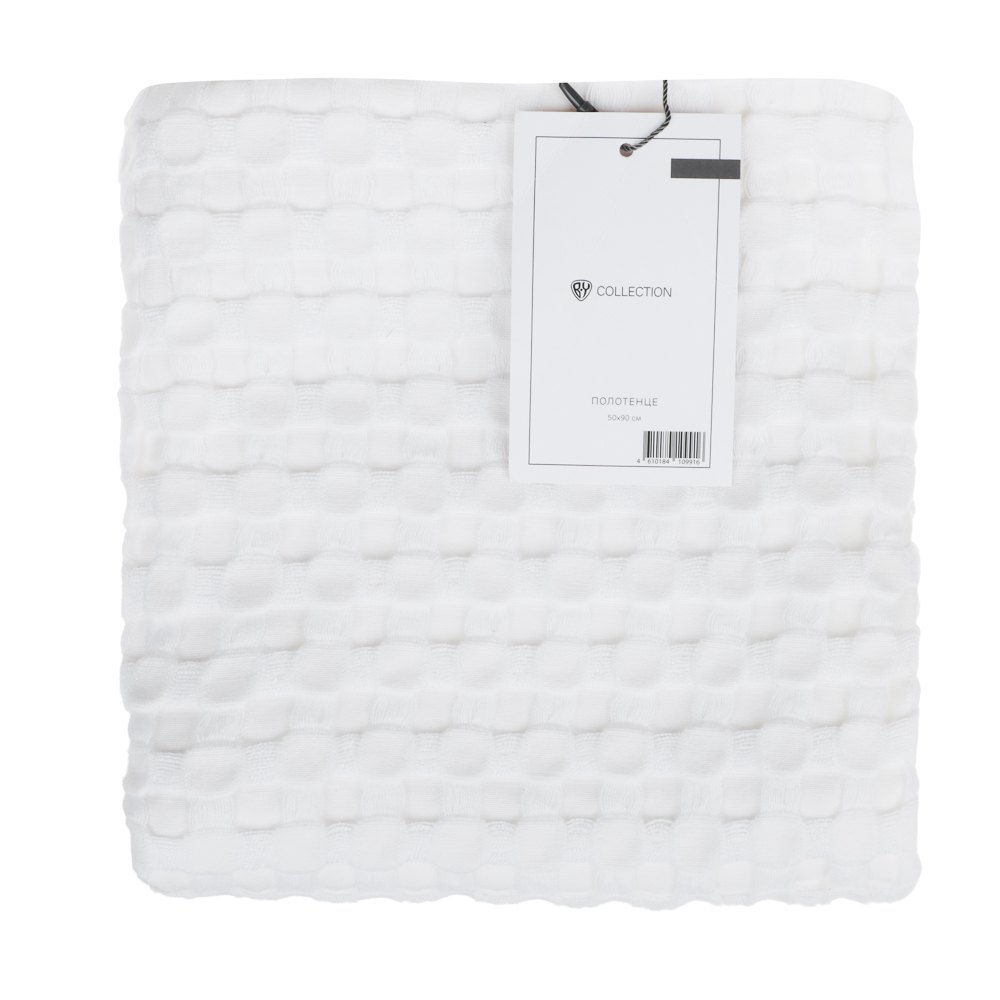 BY COLLECTION Полотенце вафельное 50х90см, 50% бамбук, 50% хлопок, белый, арт.№ 484-058