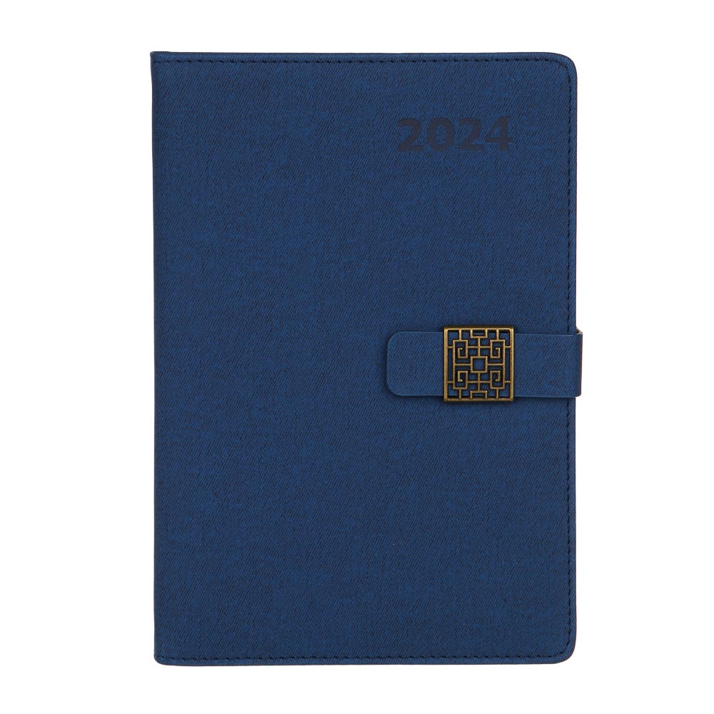 Ежедневник на 2024 "СИЛ" А5, 352 стр., тв.обл.с порол., иск.кожа, тонир.блок, магнит, пряжка, синий, арт.№ 572-164
