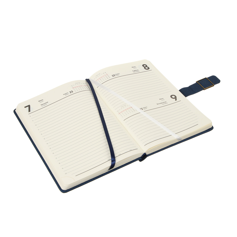 Ежедневник на 2024 "СИЛ" А5, 352 стр., тв.обл.с порол., иск.кожа, тонир.блок, магнит, пряжка, синий, арт.№ 572-164