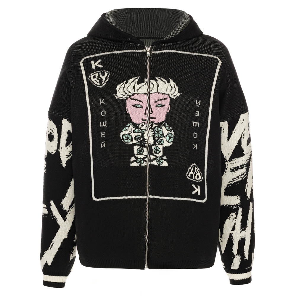 Свитер на молнии "Кощей", унисекс, черный с рисунком, разм.M, арт.№ 080-011