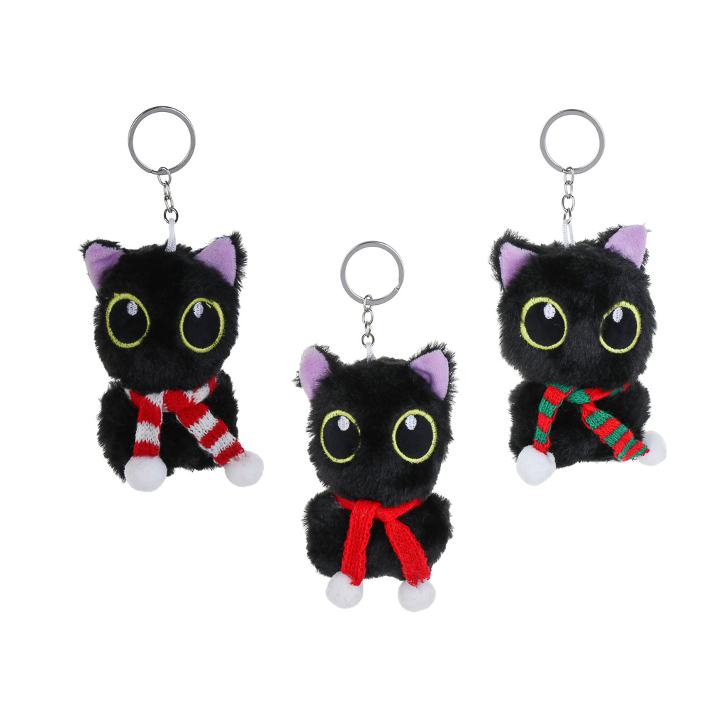 ИГРОЛЕНД Игрушка мягкая "Котик черный" 10 см, на подвесе, полиэстер, 3 вида, арт.№ 264-487