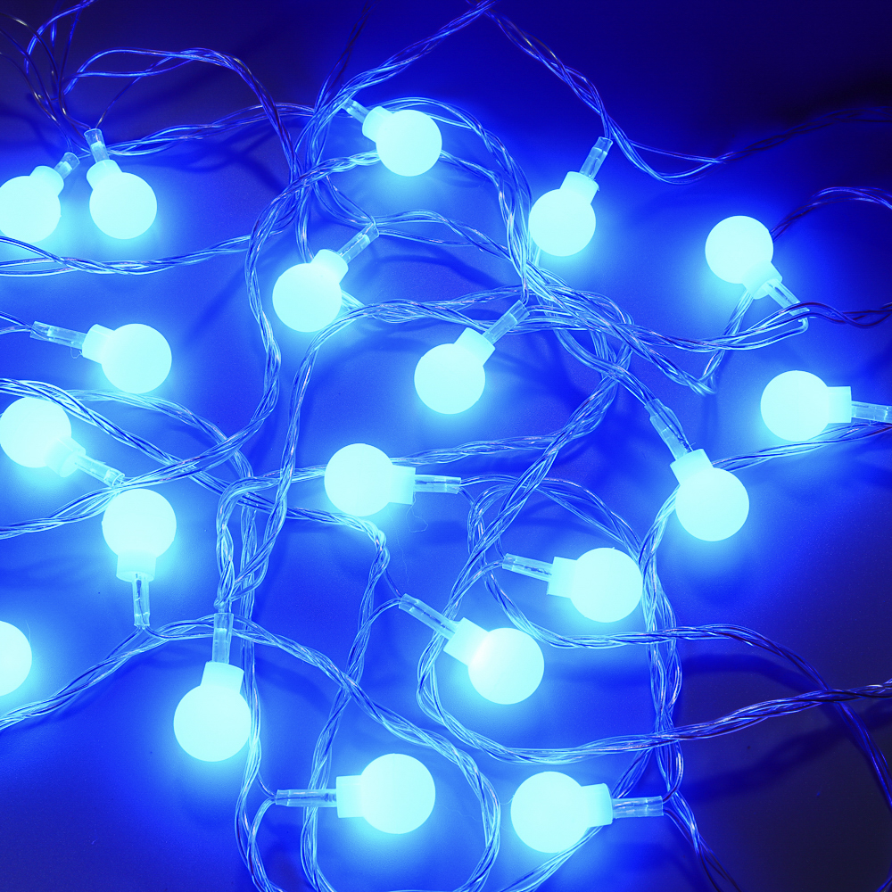 Гирлянда вьюн 4 м СНОУ БУМ, 20 LED ламп, насадка шар 1,6 см, постоянное свечение синим, провод ПВХ прозрачный, 220В, арт.№ 381-338