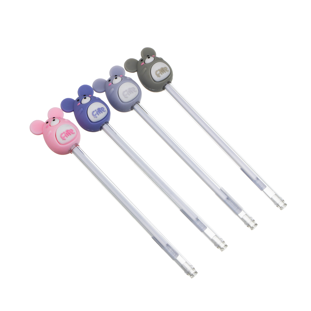 Ручка шариковая черная с фигуркой "Мышки", 4 цвета, арт.№ 591-311