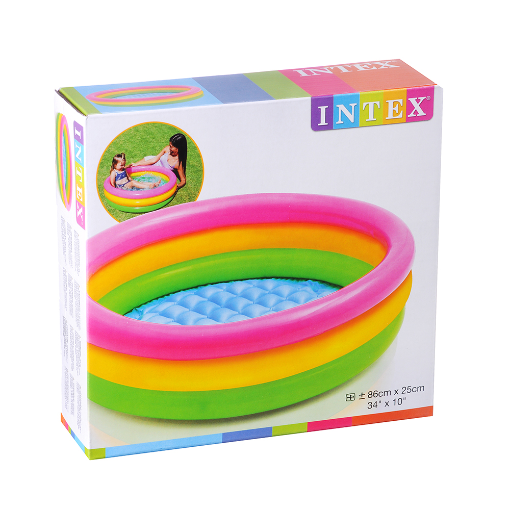 INTEX Бассейн надувной Радуга 68л 86x25см надувное дно, рем комплект от 1 до 3 лет, 58924NP, арт.№ 359-280