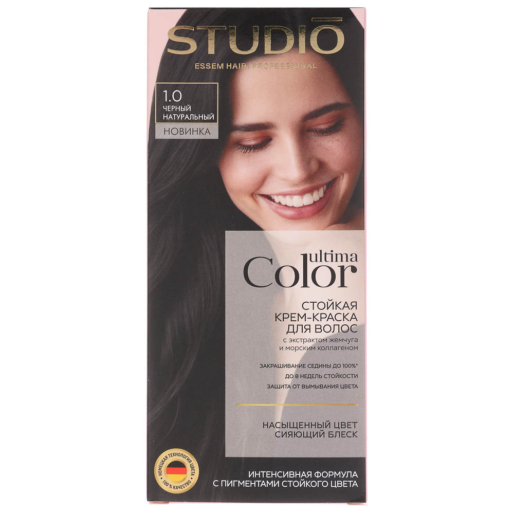 Краска для волос STUDIO Ultima Color 1.0 черный натуральный,100мл — купить в МПР Краска для волос STUDIO Ultima Color 1.0 черный натуральный,100мл, арт.№ 972-055