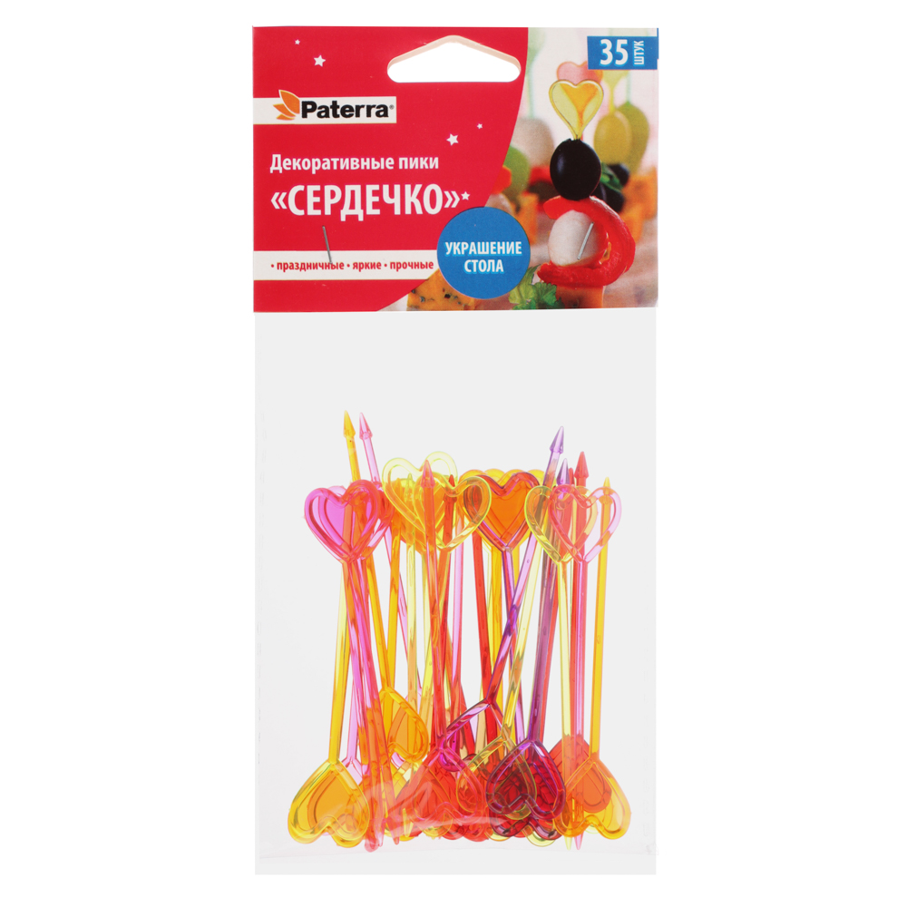 PATERRA Пики декоративные 35шт, цветные, "Сердечко", 401-764, арт.№ 437-037