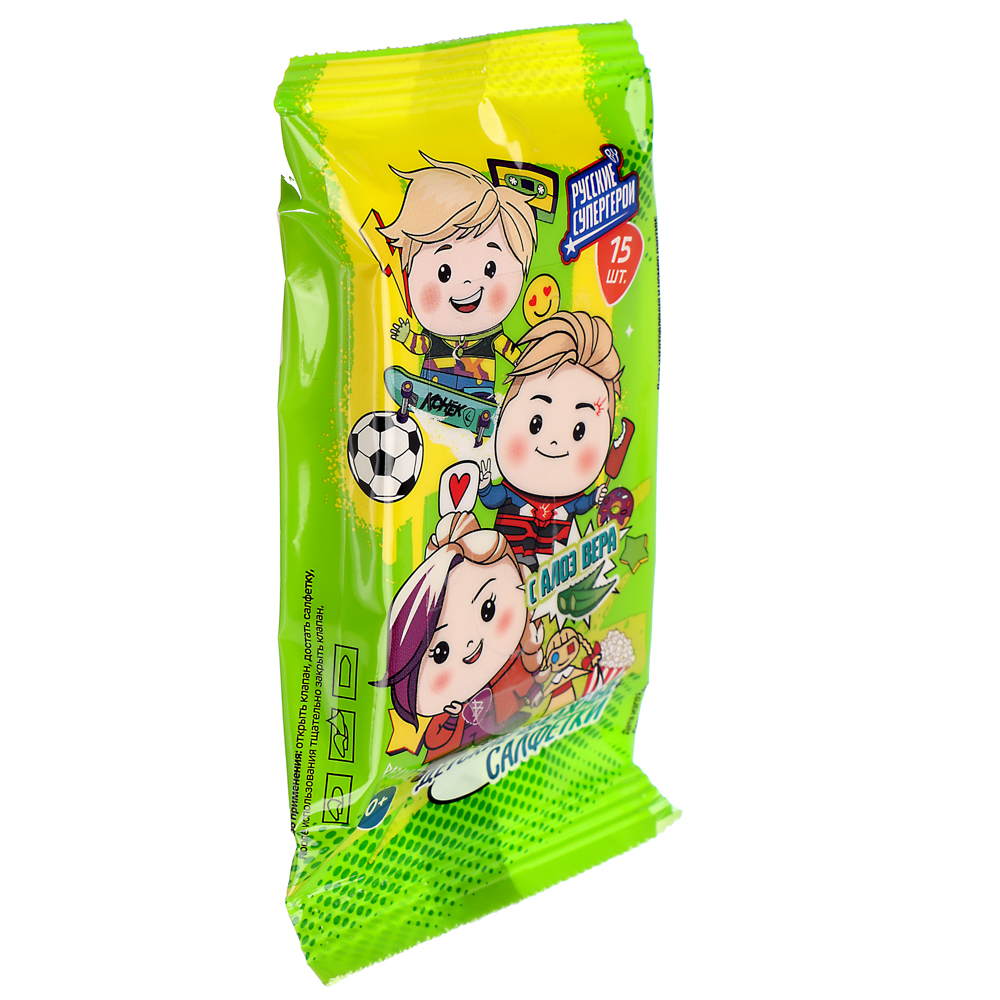 BY Русские Супергерои Влажные салфетки детские с алоэ вера, 0+, 15шт, арт.№ 914-057