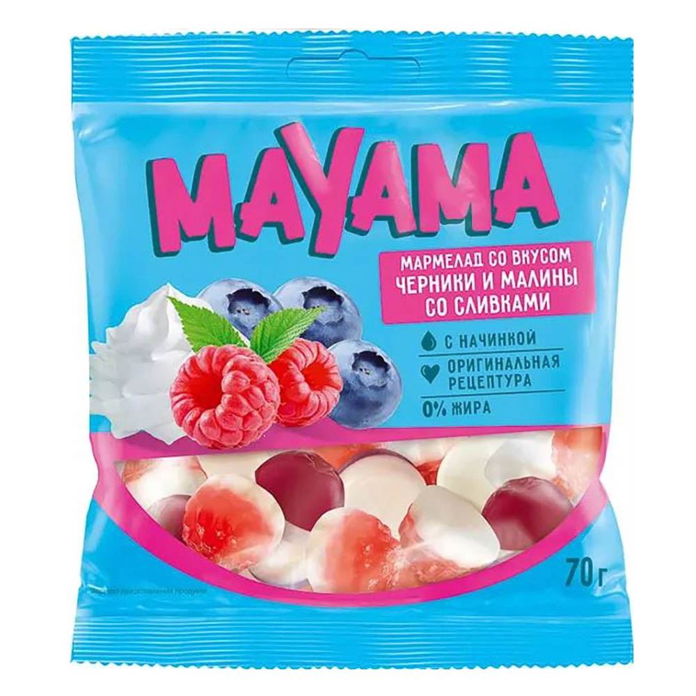Мармелад жевательный Mayama со вкусом черники и малины со сливками, 70г, арт.№ 347-586