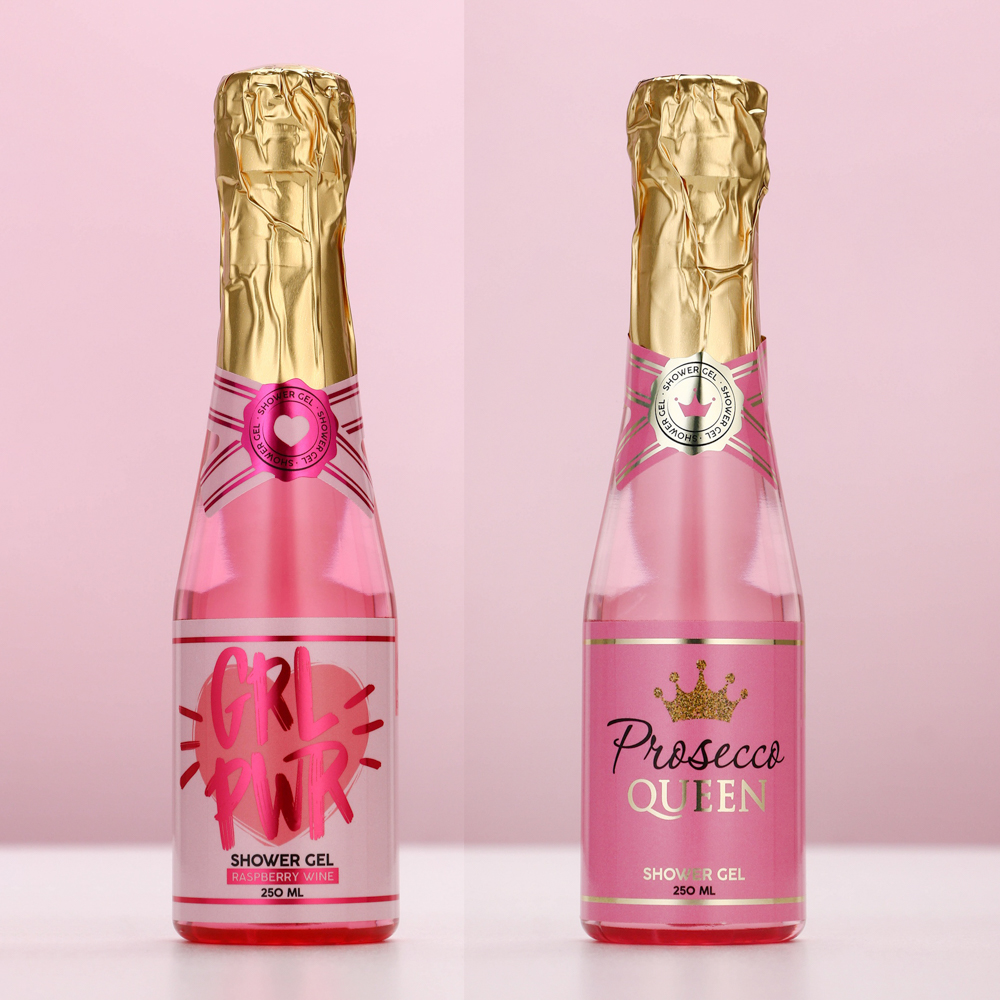 Гель для душа "Prosecco Queen"/"GRL PWR",флакон шампанское,250мл, арт.№ 951-138