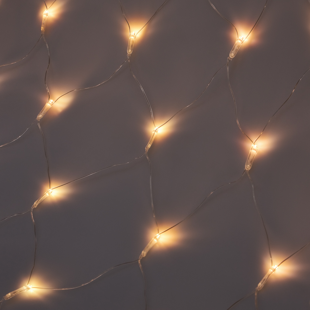 Гирлянда сетка 1,4x1,5 м СНОУ БУМ, 96 LED ламп, постоянное свечение шампань, ПВХ прозрачный, 220В, арт.№ 362-090