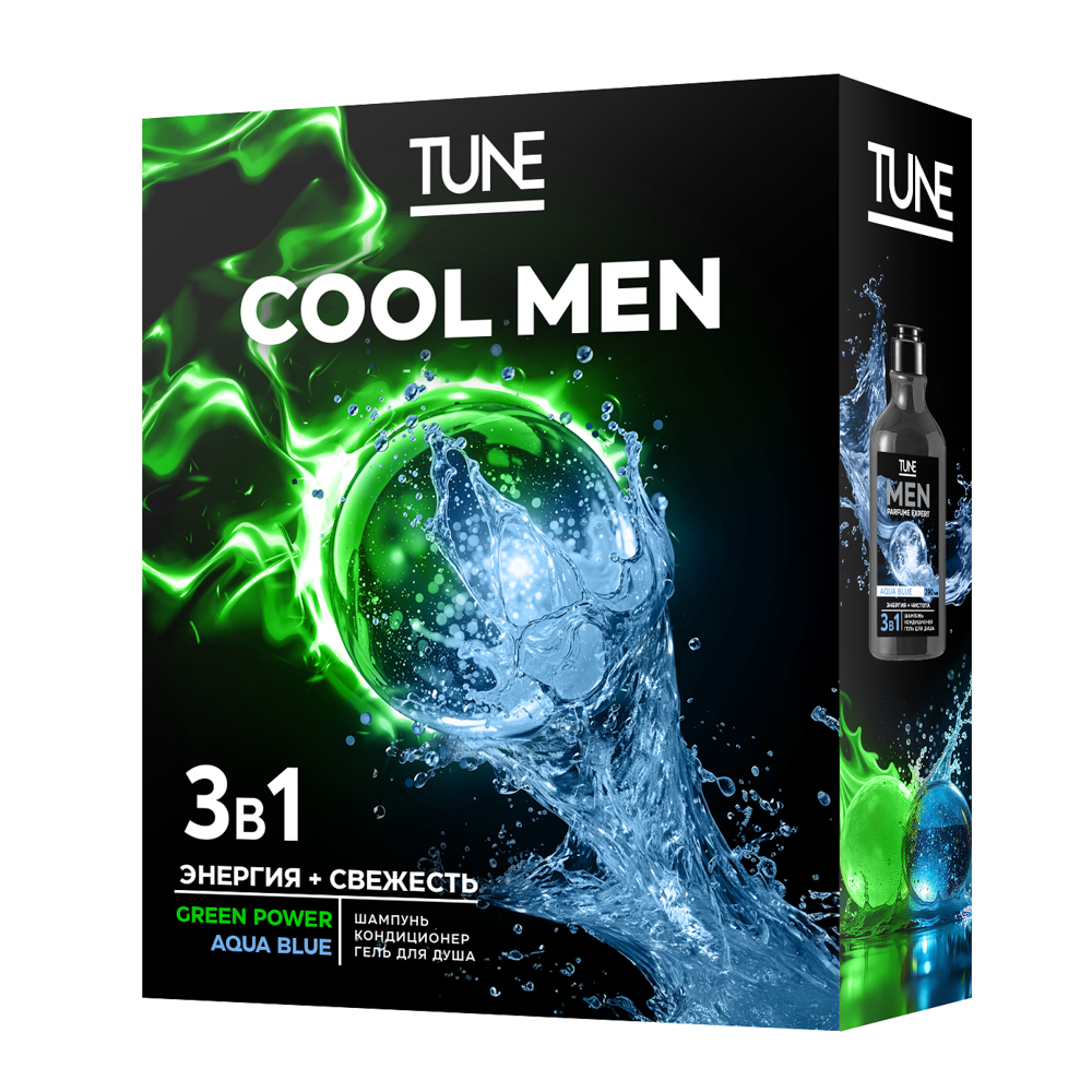 Подарочный набор мужской TUNE COOL MEN PARFUME EXPERT: Гель д/душа, 290мл+Шампунь для волос, 290мл, арт.№ 954-054