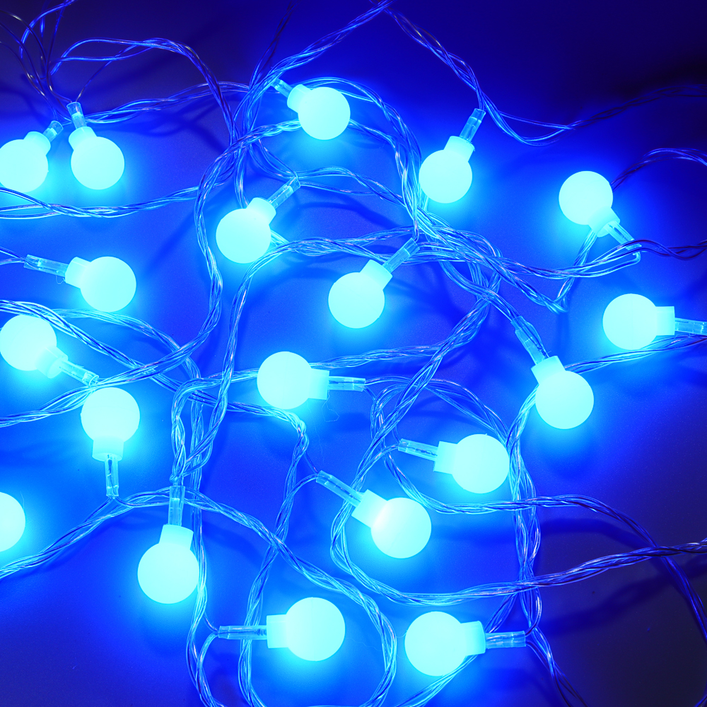 Гирлянда вьюн 9 м СНОУ БУМ, 40 LED ламп, насадка шар 1,6 см, постоянное свечение синим, провод ПВХ прозрачный, 220В, арт.№ 381-341