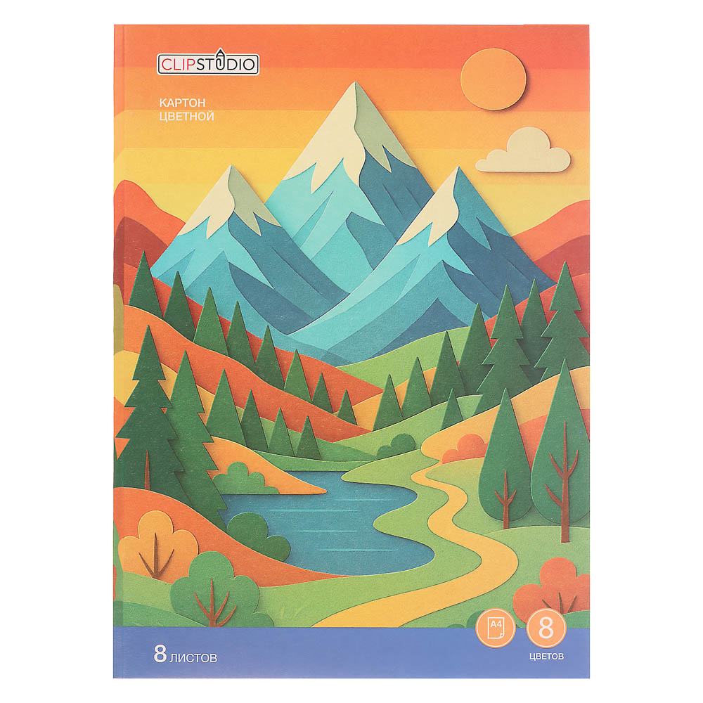 Картон цветной А4, 8 листов, 8 цветов, немел.,  в карт. папке, арт.№ 558-069