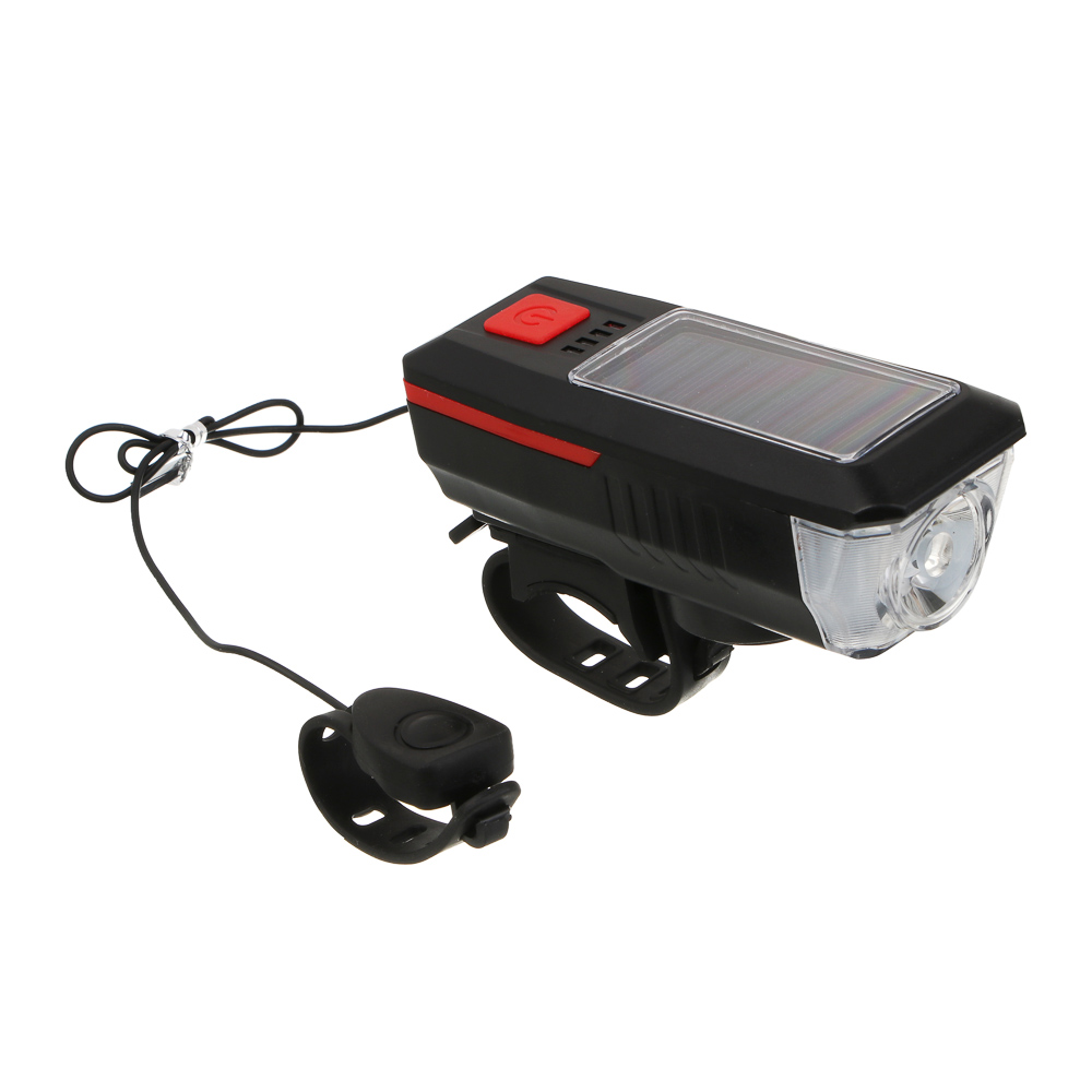 Фонарь велосипедный передний с звонком, тм BY SPORT, с зарядкой от солнечной батареи/USB, 3/6 реж., арт.№ 195-144