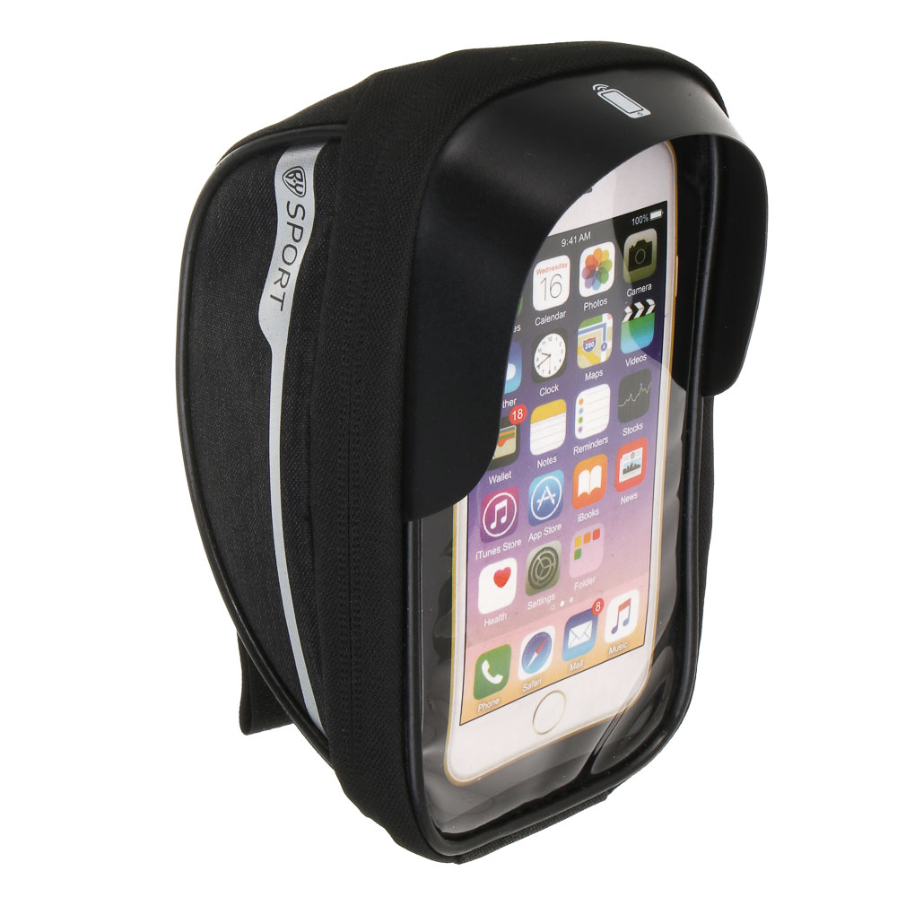 Велосумка на руль, тм BY SPORT, с экраном под телефон, черная, арт.№ 195-164