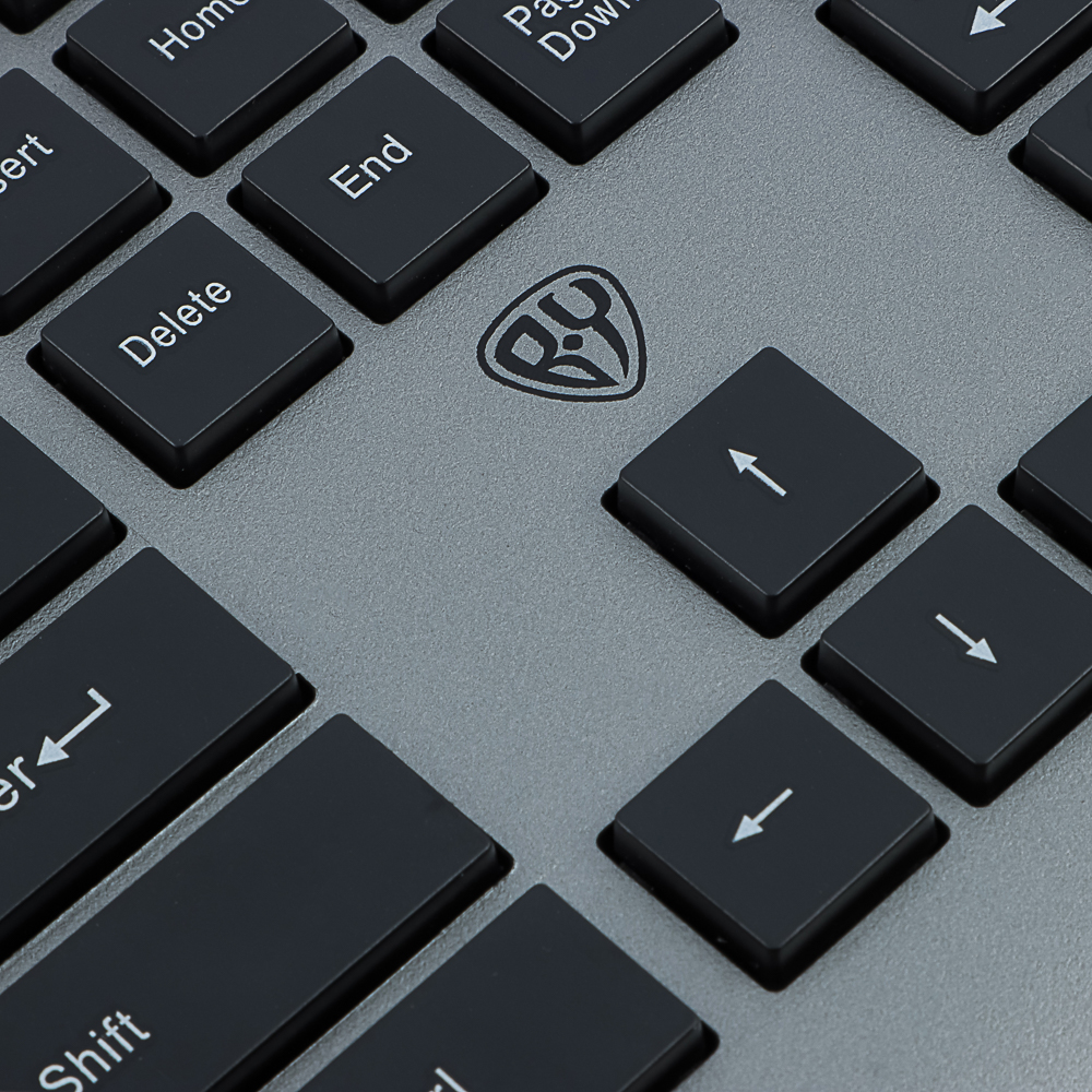 Набор беспроводной клавиатура и мышь BY, 104 кл.,6D бесш. клик,"copy-paste",1200DPI,ААА, серебристый, арт.№ 405-105