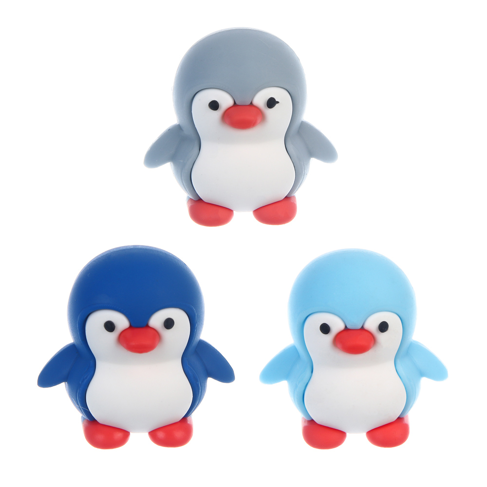 Ластик "Пингвин" в пластиковом боксе, 4х3х3,7см, ТПР, 3 вида, шоу-бокс, арт.№ 607-083