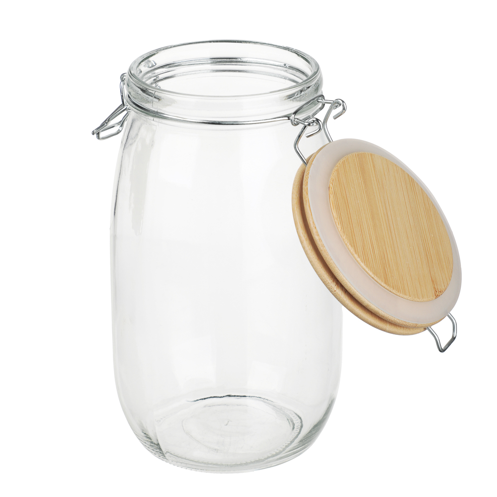 Банка для сыпучих продуктов 1500мл 12x22см, стекло, крышка бамбук, арт.№ 828-364