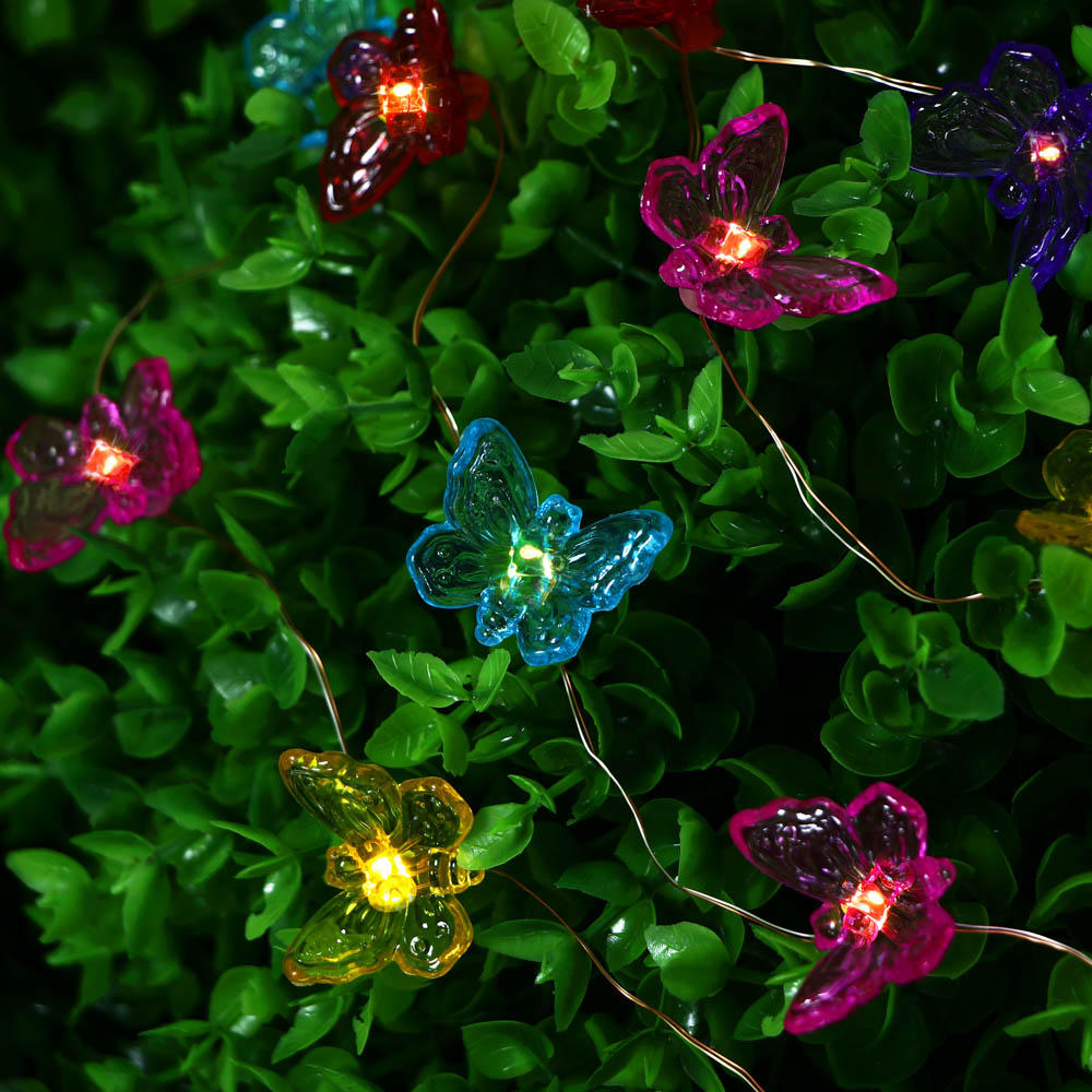 Гирлянда уличная бабочки на солнечной батарее 2 м INBLOOM, 20 LED, свечение шампань, 1.2V 2/3AAA 150 мАч Ni-Cd, пластик, арт.№ 185-046