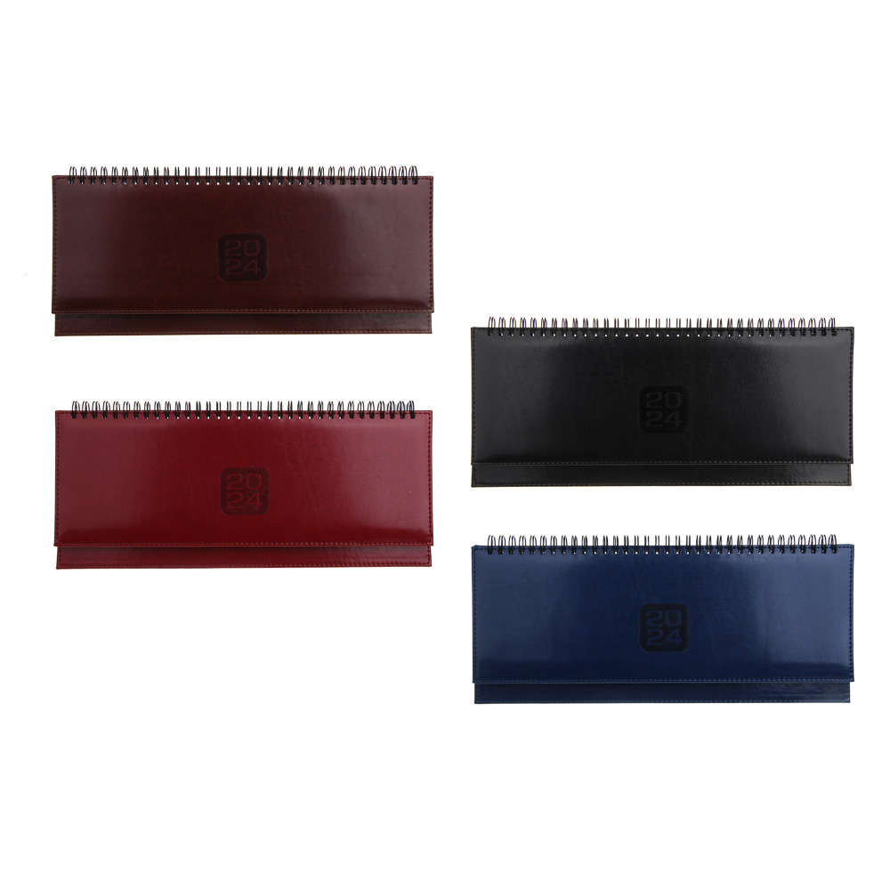 Планинг настольный на 2024 "ПРЕСТИЖ", 31x14,5см, 128 стр., тв.обложка, иск.кожа, спираль, 4 цвета, арт.№ 572-144