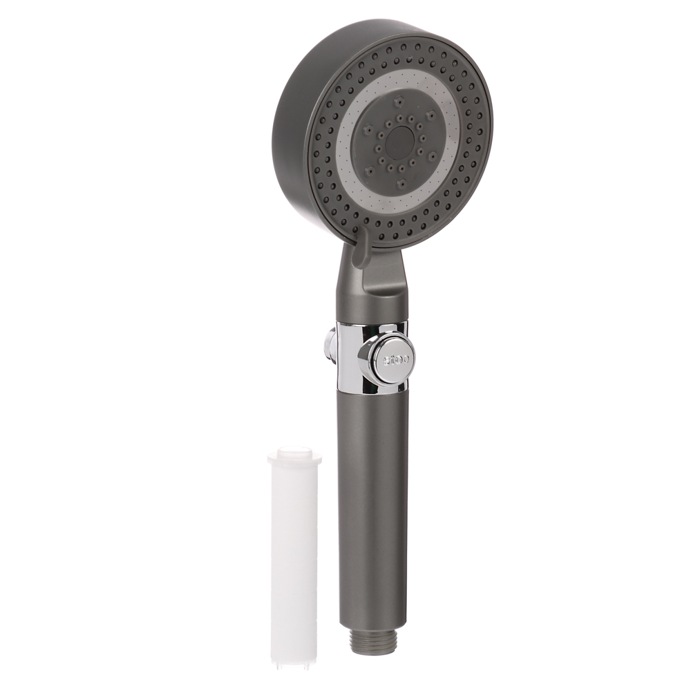 RAIN Лейка для душа, 5 режимов, с массажными зубчиками, фильтр, кнопка стоп, 90мм, графит, арт.№ 582-084