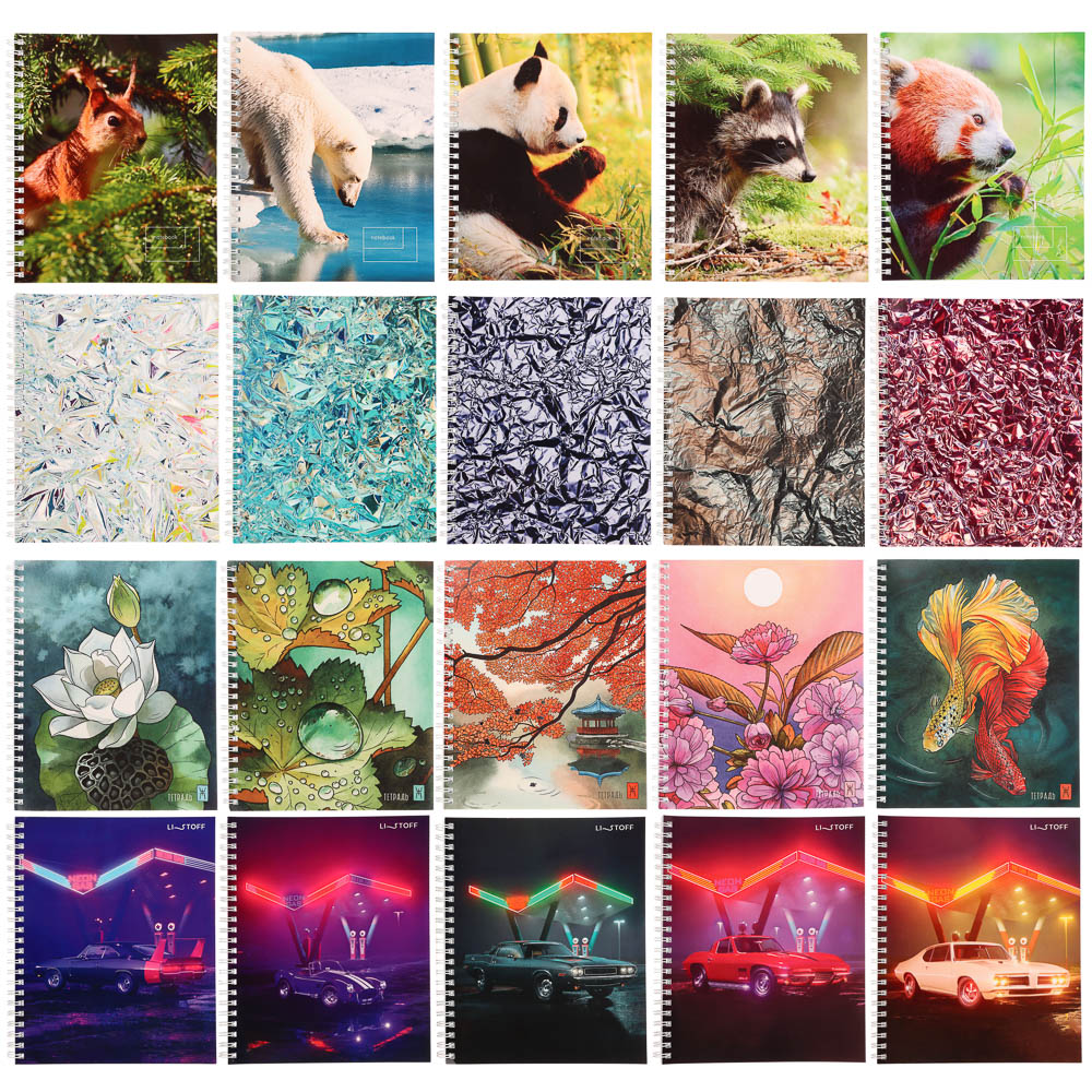 Тетрадь общая на спирали 80л. в клетку, обл.мел. картон, БЕЛЫЕ ЛИСТЫ, микс, арт.№ 578-177