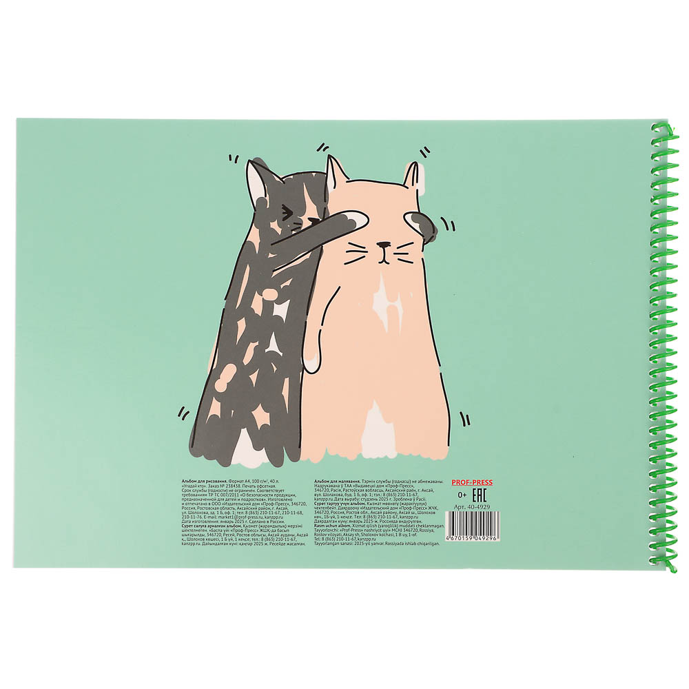 Альбом для рисования A4 40л., офсет 100г/м2, обл.картон, спираль, микс, арт.№ 515-079