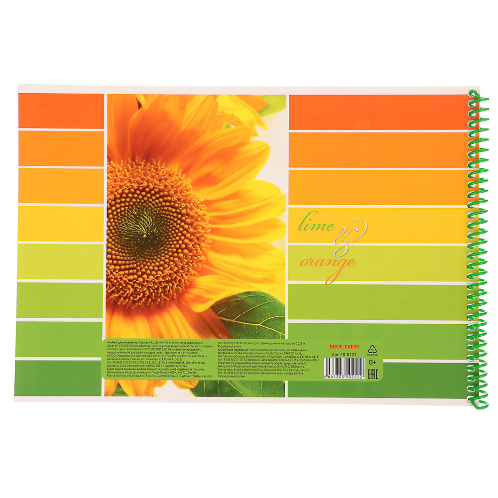 Альбом для рисования A4 40л., офсет 100г/м2, обл.картон, спираль, микс, арт.№ 515-079