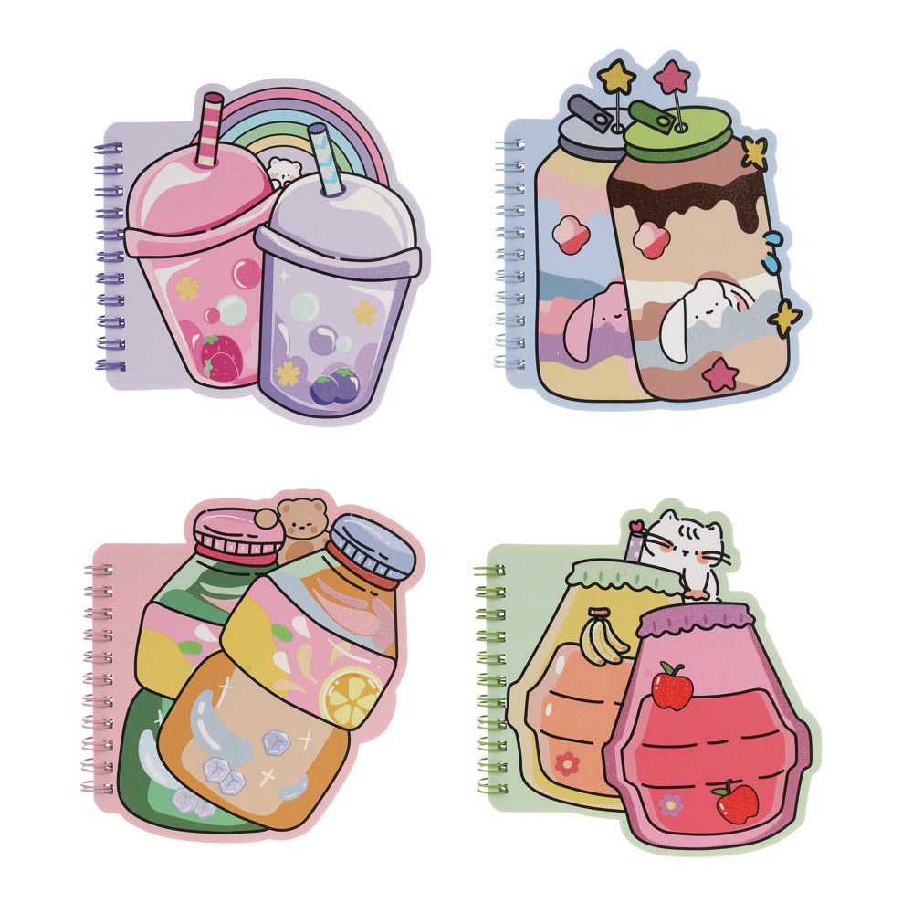 Записная книжка фигурная на спирали А6, 60л, "Бабл-Топпинг", обложка картон, глиттер, 4 диз., арт.№ 557-131