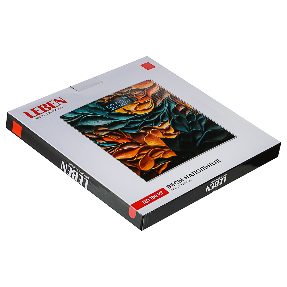 LEBEN Весы напольные электронные "Абстракция", ЖК-дисплей, макс. нагр.до 180кг, 26х26х0,5см, арт.№ 252-089