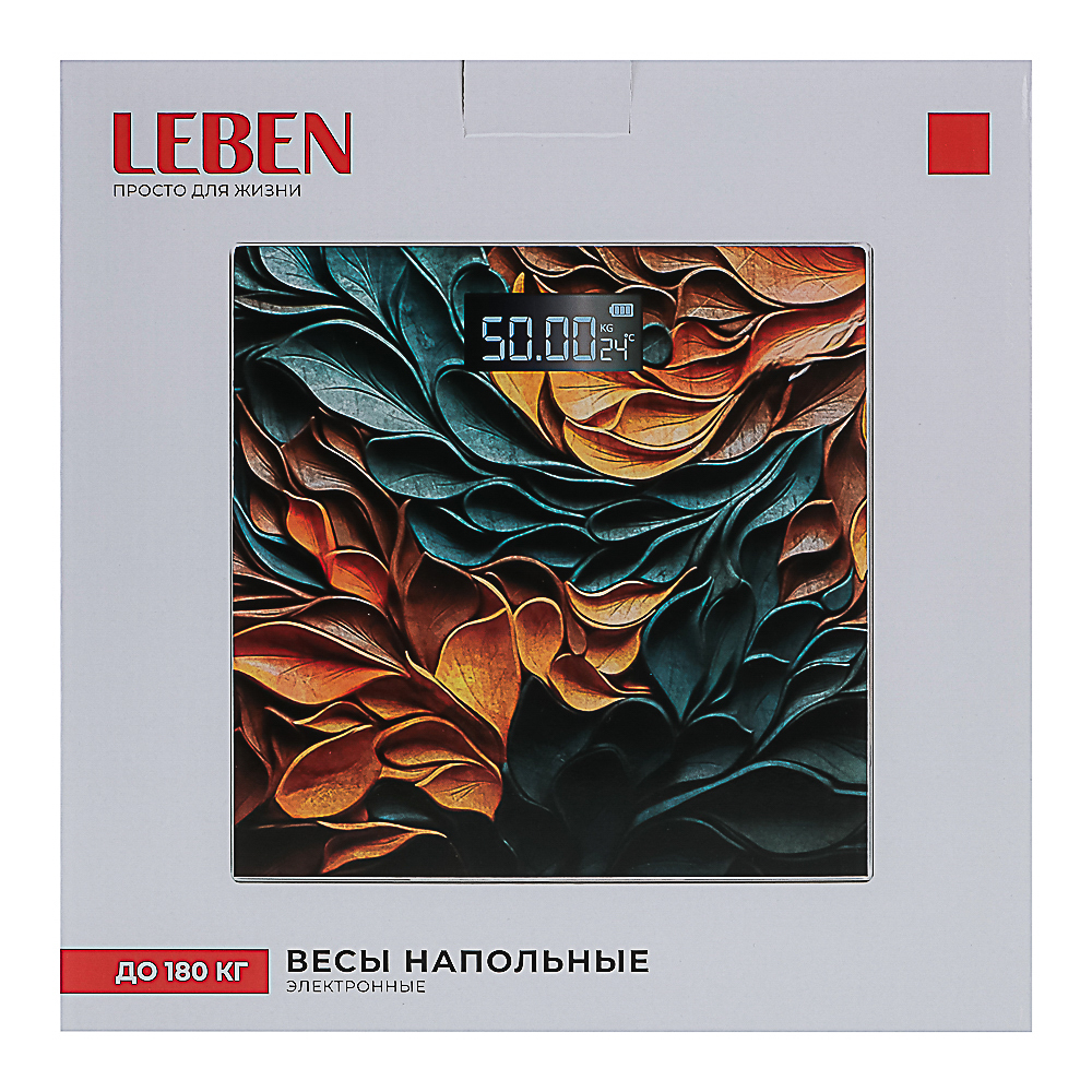 LEBEN Весы напольные электронные "Абстракция", ЖК-дисплей, макс. нагр.до 180кг, 26х26х0,5см, арт.№ 252-089