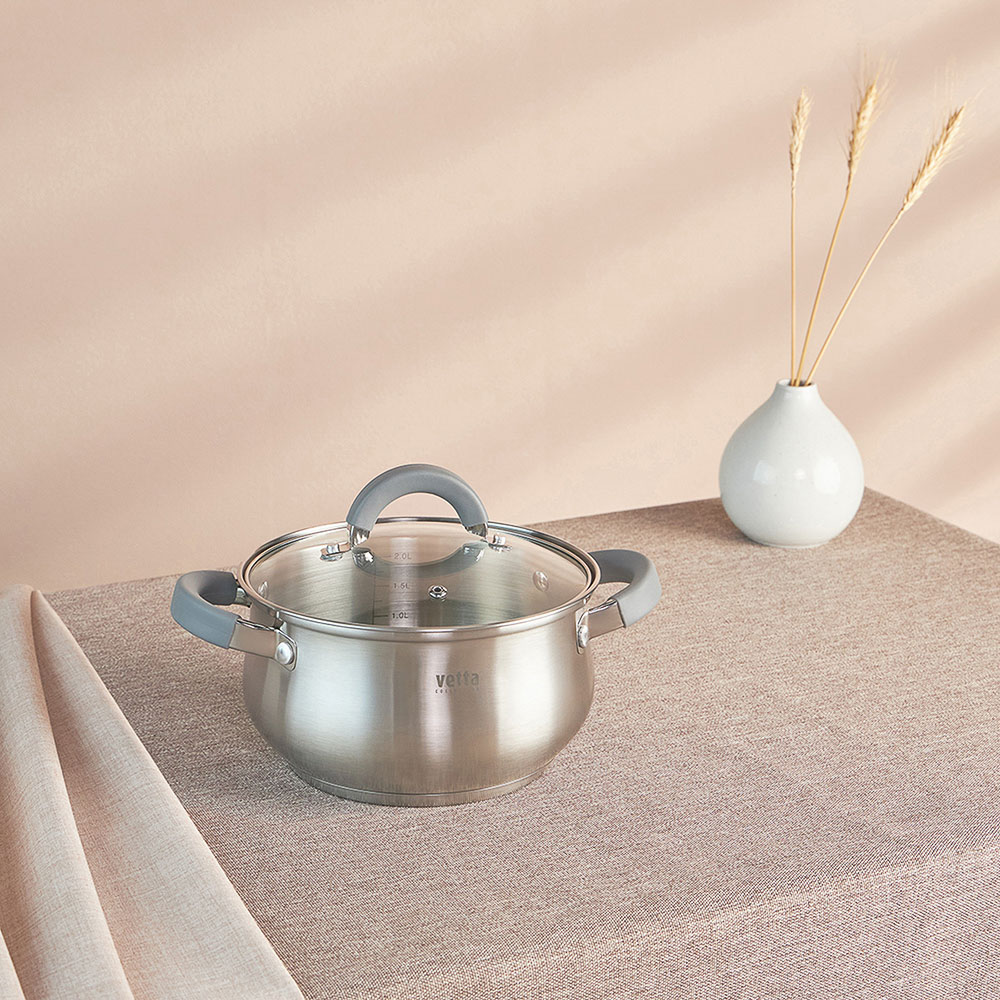 VETTA Вена Кастрюля 18х10,5см. 2,6л. со стекл. крышкой, индукция, арт.№ 822-054