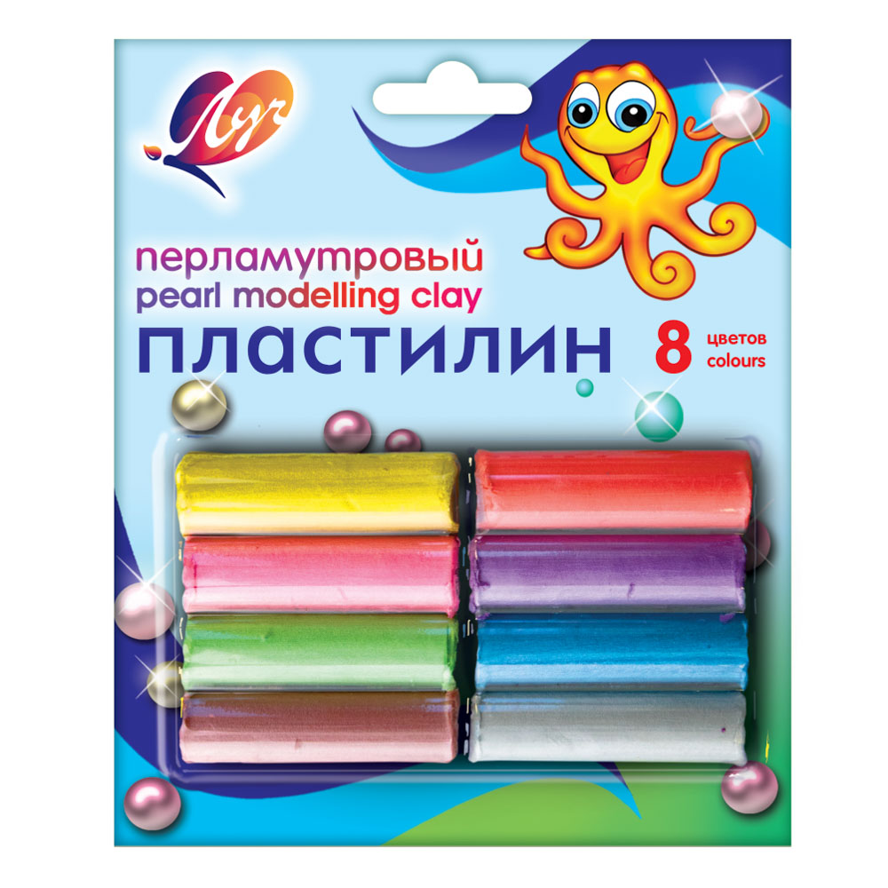 ЛУЧ Пластилин перламутровый, 8 цветов, 104 грамма, блистер с подвесом, арт.№ 239-087