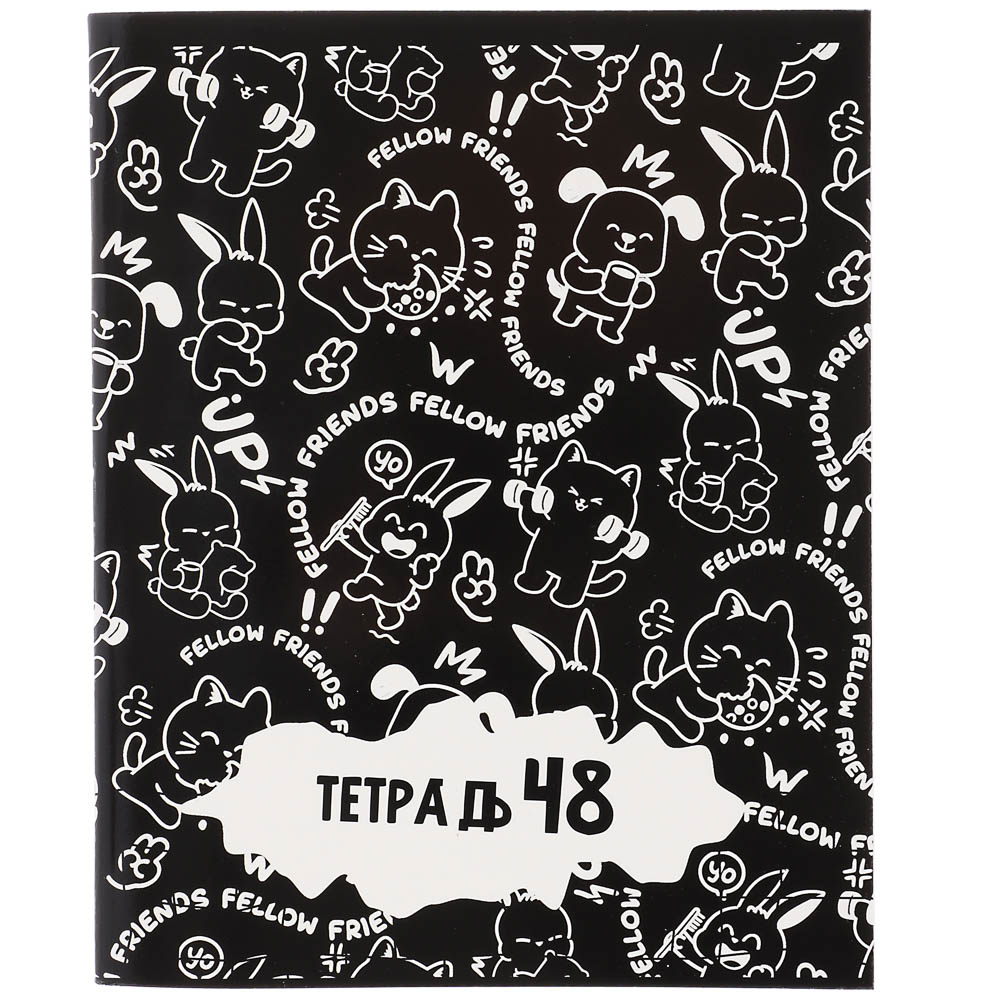 Тетрадь общая 48л. в клетку, БЕЛЫЕ ЛИСТЫ, обл.картон, скрепка, УФ лак "Друзья Товарищи/Аниме" 4 диз., арт.№ 524-340